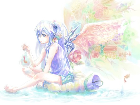 Angel Miku - virtual, miku, digital, vocaloids, song, feathers, transparent, singer, cool, pink, awesome, vocaloid, thighhighs, anime, twintail, cg, clouds, aqua hair, white dress, hatsune, black, cute, beautiful, girl, anime girl, wings, white, program, aqua eyes, artistic, pretty, aqua, beauty, teal, dress, art, diva, sky, nice, idol, music, angel, hatsune miku