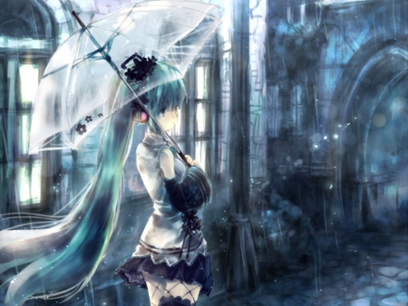 vocaloid - blue hair, blue eyes, long hair, miku, dress