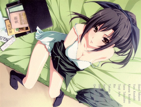 Original - long hair, undressing, blush, brown eyes, uniform, black hair, bra, school