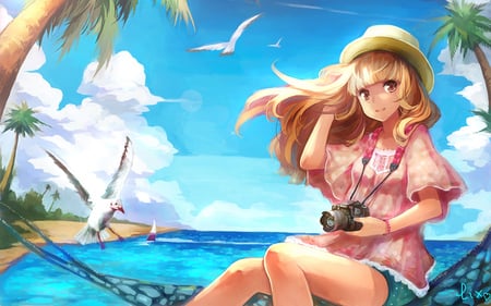 Tropical Resort - ocean, female, anime, tropical, resort