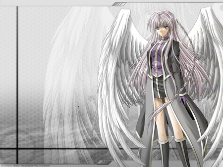 Anime angel - wings, grey hair, cute, boots