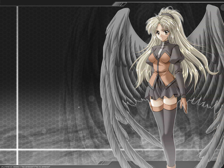 Anime angel - gray hair, cute, brown eyes, wings