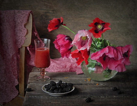 poppies - beautiful, flowers, still life, poppies, vase