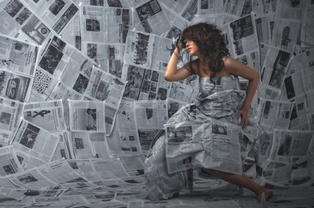 COVERED BY THE NEWS - paper, covered, female, news