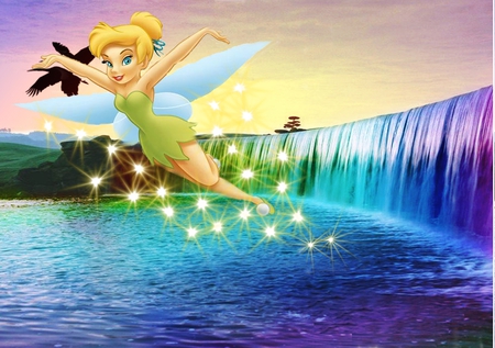 tinker bell - tinkerbell, scene, colors, waterfall