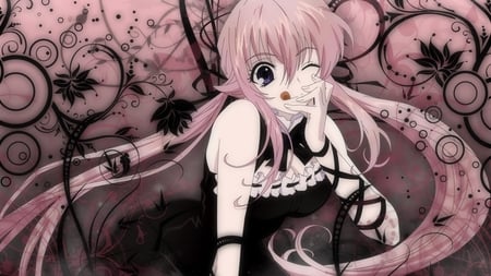 Pink Hair Anime - beautiful female, pink hair anime, anime cute girl, black dress, long hair