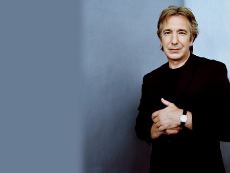 Alan Rickman - male, actor, smile, black dress, blonde hair