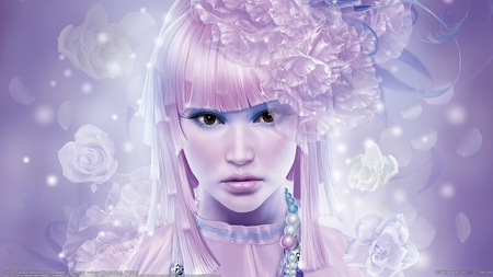 Gril - woman, beauty, lips, female, tang yuehui, hair, eye, fantasy, face, art, pretty, digital art, lady, girl, cg, hd, beautiful, pink, soul, flower