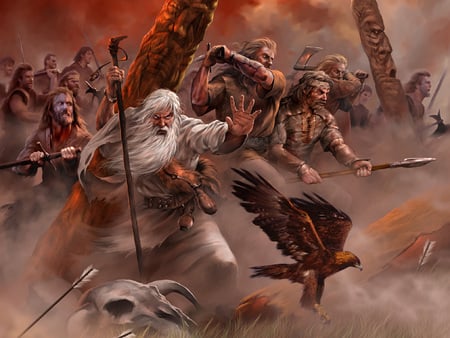 The Call Of War - wizard, warriors, hawk, skull