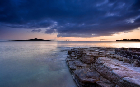 C Sea... - hill, ocean, lake, sky, mountain, peace, water, sunset, silent, nature, view, cloud, yellow, orange, sea