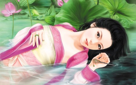 Beauty - beauty, girl, female, water, eye, fantasy, cg, hd, face, art, pretty, digital art