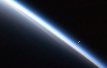 earth and moon - moon, horizon, planet, earth, night, stars, dark