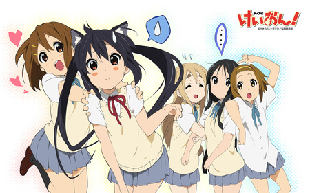 k-on - tainaka ritsu, animal ears, blush, kotobuki tsumugi, hirasawa yui, uniform, akiyama mio