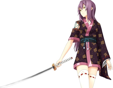 Tagme - white, katana, weapon, kimono, long hair, purple hair