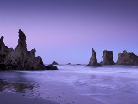 violet sky - beauty, nature, sky, beach, ocean, rocks