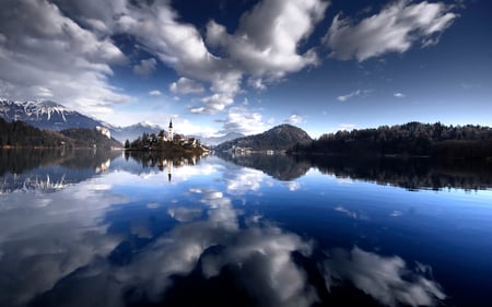 double vision - sky, photography, wet, water, white, nature, reflection, clouds, blue, hdr