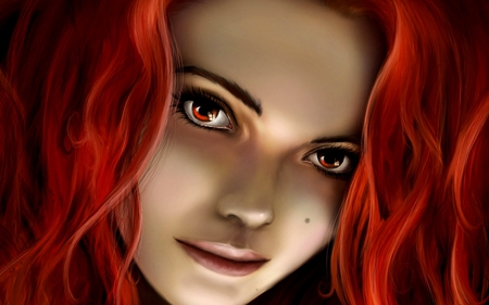 Red Hair - wallpaper, art, fantasy, red