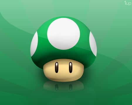 the 1-up mushroom - green, mushroom, 1-up, life