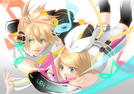 twins - kagamine rin, blue eyes, brother, twins, blondes, vocaloid, anime, kagamine len, sisiter