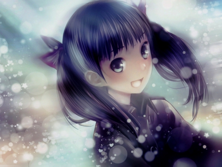 Charming Girl - anime, cute anime girl, charming girl, school girl, happy, blue eyes