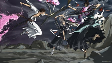 Bleach - in the air, anime, fighting, night