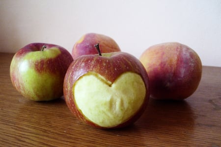 Love Apple (For Ginger) - love, photography, heart, fruits, peach, fruit, abstract, beautiful, apple