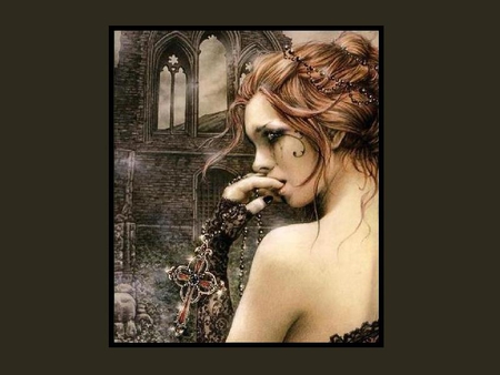 Sorrow - gothic, vampire, woman, redhead