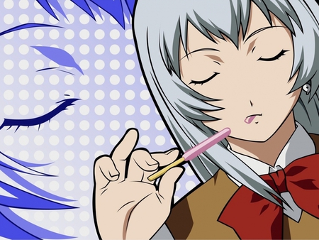 Anime School Girl - ice cream, anime, anime school girl, beautiful girl, anime silver hair, pretty girl, cute