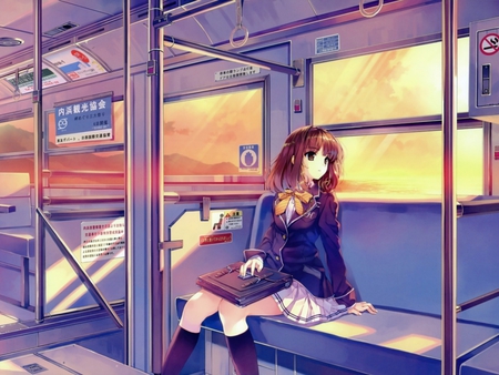 Ordinary Girl - school uniform, train, anime, ordinary girl, pretty girl, cute anime girl