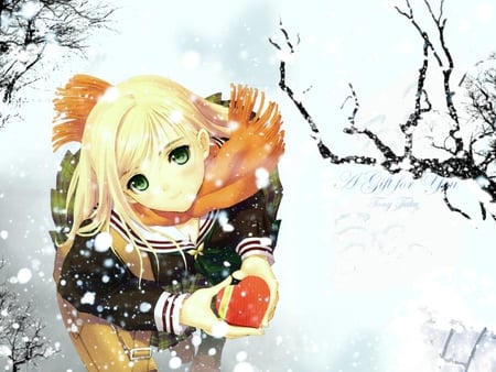 I Hold Your Heart - cute anime, i hold your heart, anime, anime girl, snow, green eyes, school girl