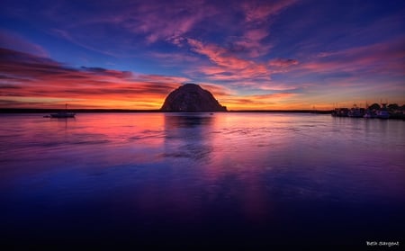 In the Bay - nature, purple, sunset, bay, sea