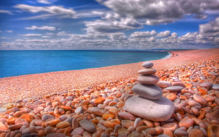 Beach-HDR - pretty, blue, beach, landscape, hdr, nice, sky, clouds, water, beautiful, photography, sea, lovely, cool, ocean, nature, rocks, pleasant