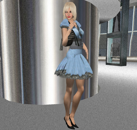 Little Blue Dress - design, blonde, drawing, dress, blue, fashion