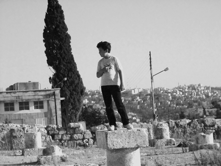 Ancient kid - islamic, amman, jordan, roman, black and white, ruin