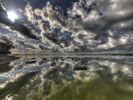 Lagoon Sky - sunny, multicolor, lagoon, sundown, rivers, harbour, harbor, sunrise, light, sunrays, high dynamic range, hdr, nice, irargerich, sunshine, sunbeam, colors, fullscreen, natural, pier, laguna, colours, boats, white, customized, nature, sunset, picture, brightness, gray, anchorage, green, computer, background, lakes, wallpaper, reflections, blue, amazing, photo, desktop, mirror, view, effects, sky, sun, clouds, water, image, beautiful, photography, photoshop, reflected, morning, cool, pc, black, colorful, awesome, bright, lightness, multi-coloured