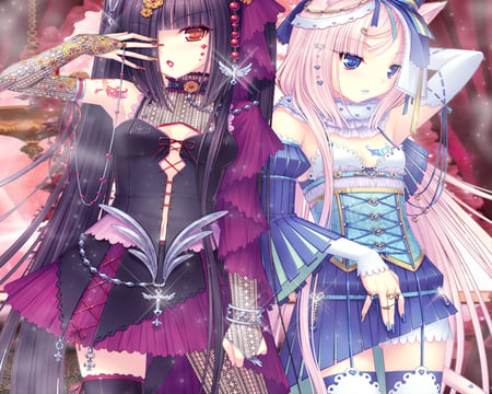 opossites - girls, pretty, dark, girly, light, anime, goth, friends