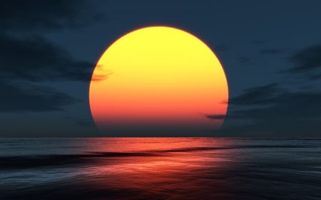 ORANGE SUN REFLECTION - sky, ocean, yellow, reflection, clouds, orange, sunset