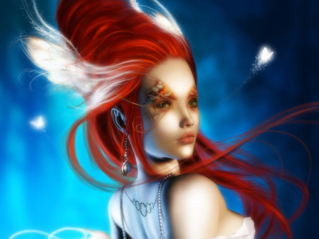 Fantasy Fairy - beauty, sexy, hot, female, light, cg, tattoo, head wings, cool, dark, pretty, 3d, fantasy fairy, fairy, fly