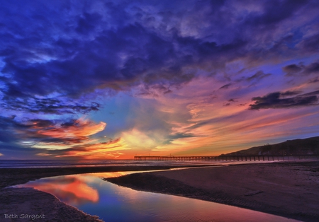 Flowing Out to the Ocean - image, beach, sunset, ocean, nature