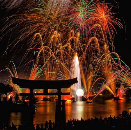 Fireworks - abstract, reflections, illumination, beautiful, beauty, colors, night, background, lake, fireworks, sky