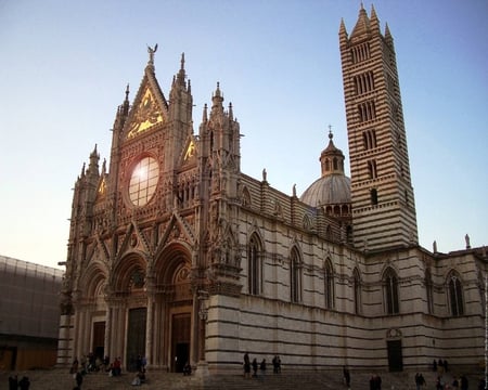 Siena Church, Italy - doors, people, window, church, italy, sun, sky, building