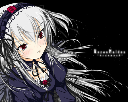 Rozen maiden - red eyes, cute, flowers, grey hair, dress