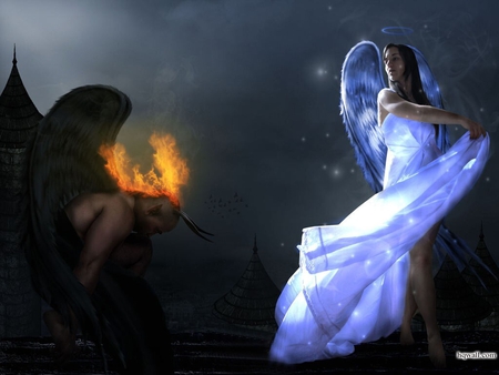 fantasy girl - dark night, girl, fantasy, fire