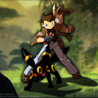 Leon and his pokemon evee and umbreon