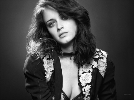 Alexis Bledel - sexy, actress, female, pretty girl, nice blue eyes, black and white pic