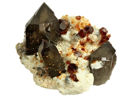 Smoky Quartz With Spessartine - crystal, spessartine, smoky quartz, mineral