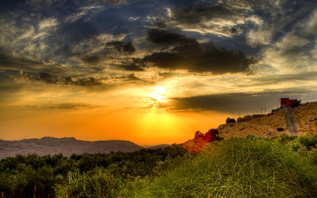 THE DAY ENDS.. - hills, mountain, clouds, sunset, plants