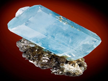 EXCEPTIONAL! A large doubly terminated Aquamarine crystal atop Muscovite! - crystal, mineral, aquamarine, shining