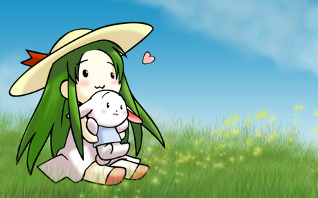 Anime - fantasy, cute, hat, anime, girl, nature, grass