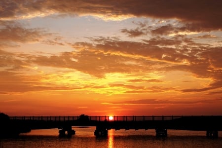 the_crossing - clouds, sunset, nature, beach, golden, sky, bridge